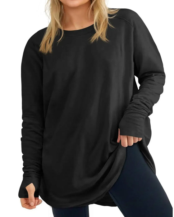 T-Shirt Rundhalset Langærmet Ensfarvet Løstsiddende