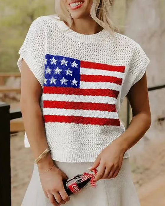 Pullover Flag Mønster Crewneck
