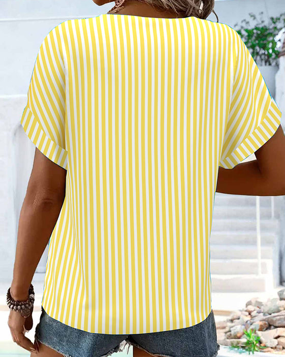 T-shirt V-hals Stribet Farveblok