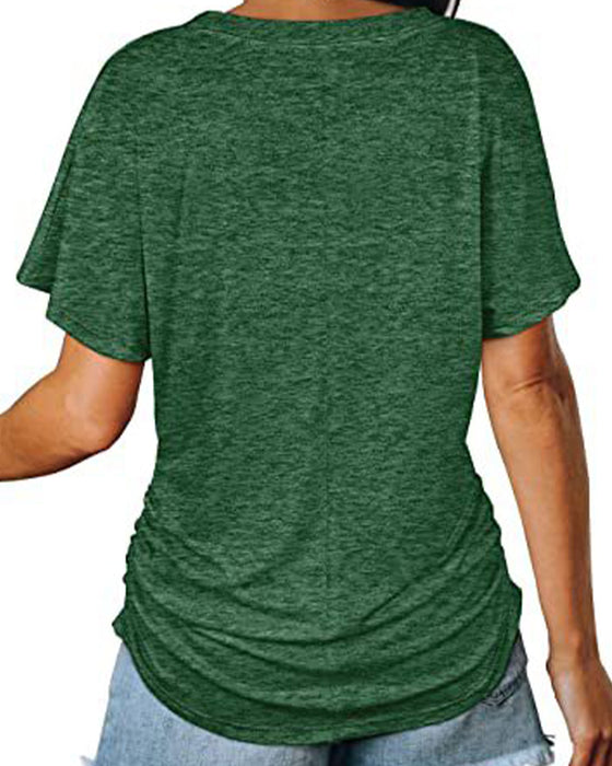 T-Shirt Plisseret Ensfarvet V-Udskæring