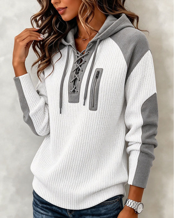 Hoodie Snøring Farveblok Design