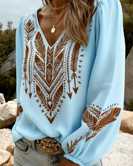 Bluse Pufærme V-Hals Los