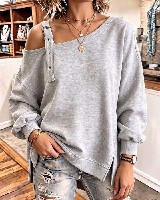 Sweatshirt Fri Skulder Strop Slids Løs Pasform