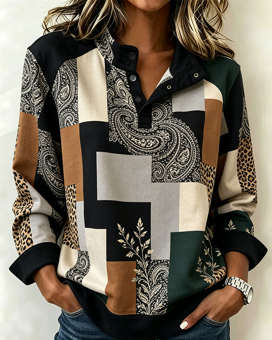 Bluse Leopard Paisley Farveblok