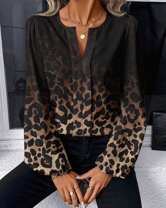 Skjorte Puffærme Gradient Leopardtryk