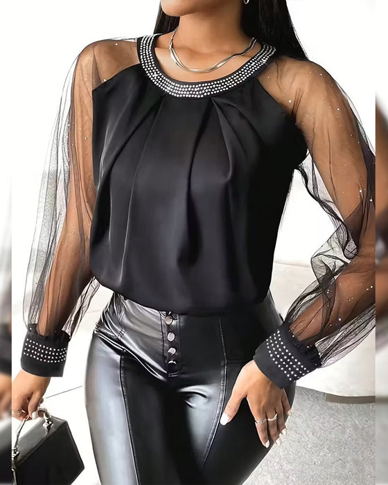 Bluse Varm Rinsten Mesh Langærmede Modne