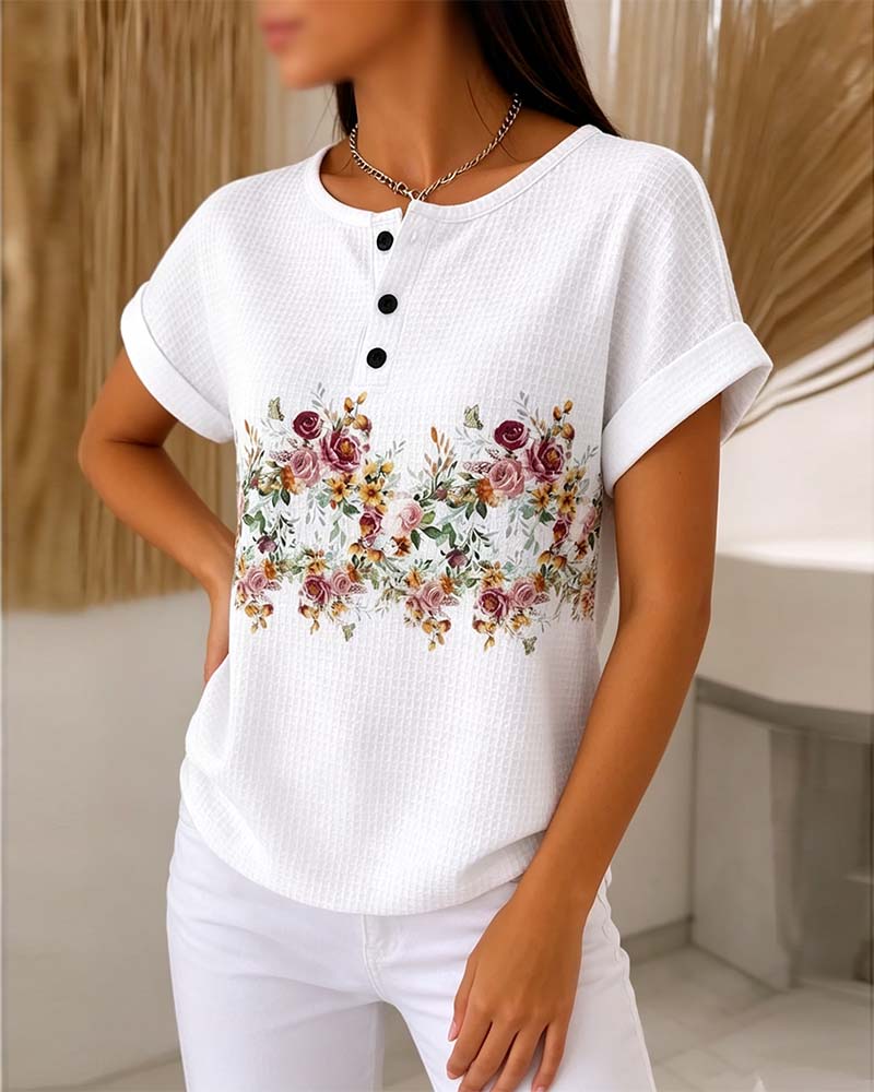 T-Shirt Rund Hals Knap Vaffel