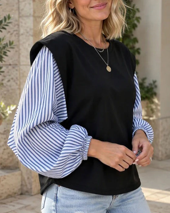Sweatshirt Stribet Lang Ærme Patchwork