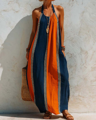 Kjole Farveblok Lodret Stribe Halter