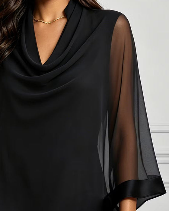 Bluse Mock Neck Uregelmæssig Ensfarvet Sheer