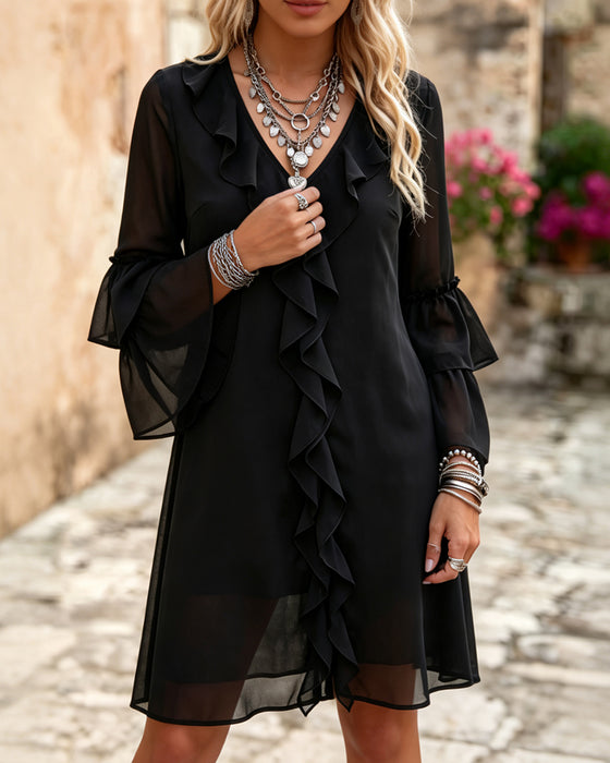 Kjole Ruffle Flare Ærme V-Hals