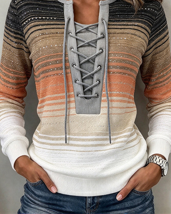 Sweatshirt Stribet Slim Fit Kontrast Stropper