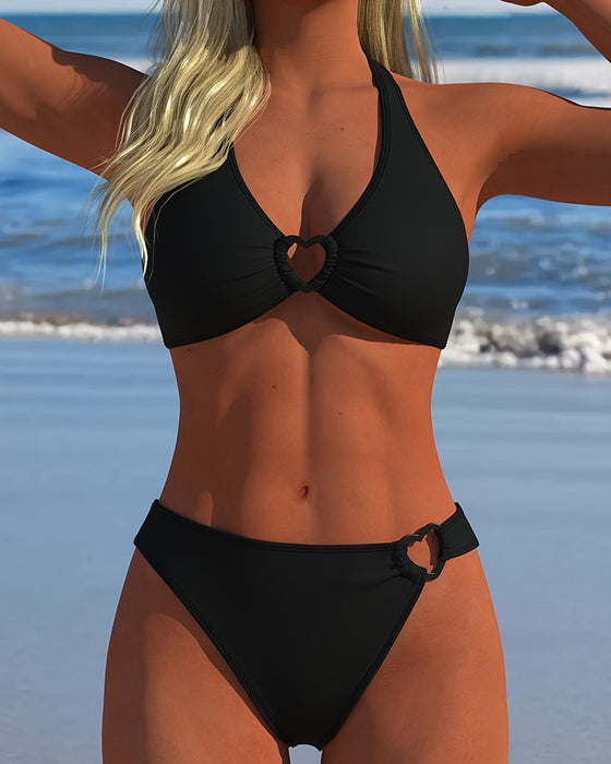 Bikini Halter Hjerte Spænde Solid Farve