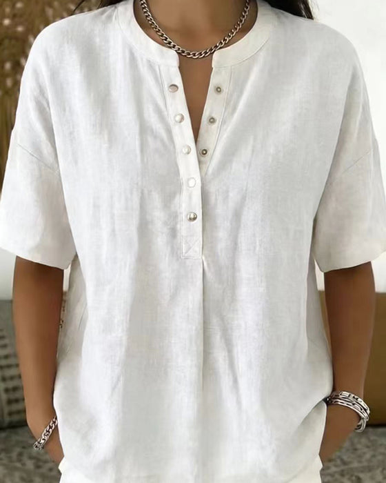 Bluse Solid Farve Casual Kort Ærme