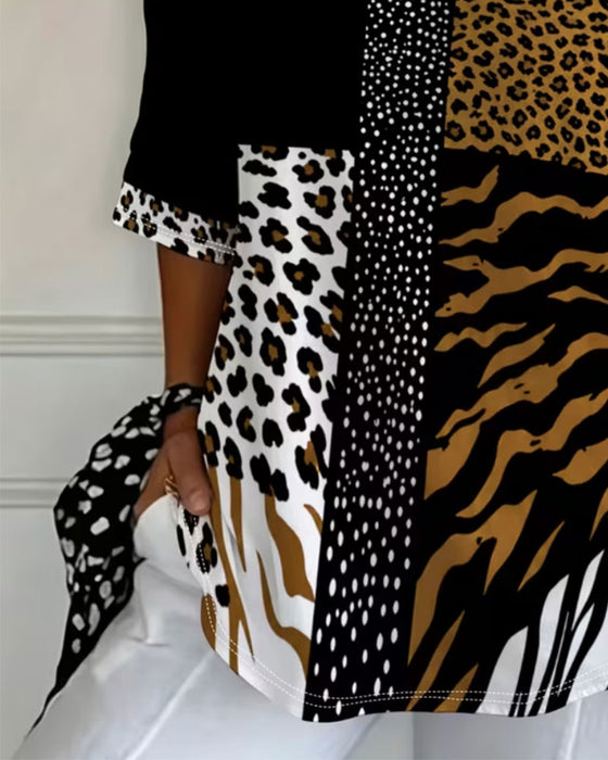 T-Shirt Leopard Zebra Rundhals Halværme