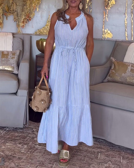 Lang stribet kjole uden ærmer