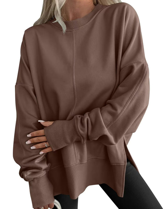 Sweatshirt Side Slids Rund Hals Løs