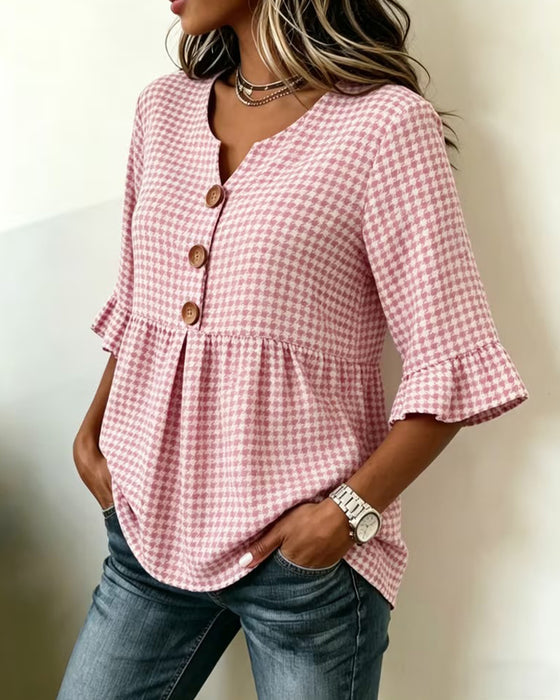 Bluse Houndstooth Treknap Afslappet