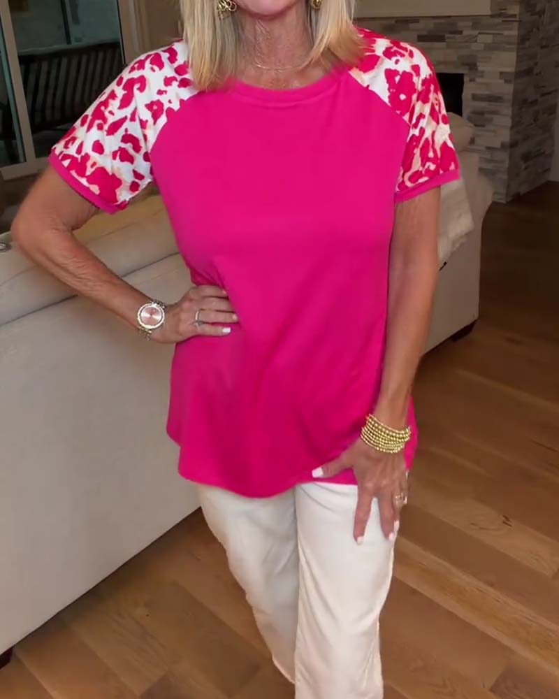 T-Shirt Rundhalset Farveblok Raglan Ærme
