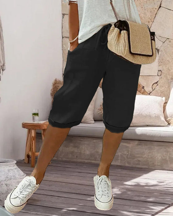Ensfarvet behagelige bermudashorts med snøre