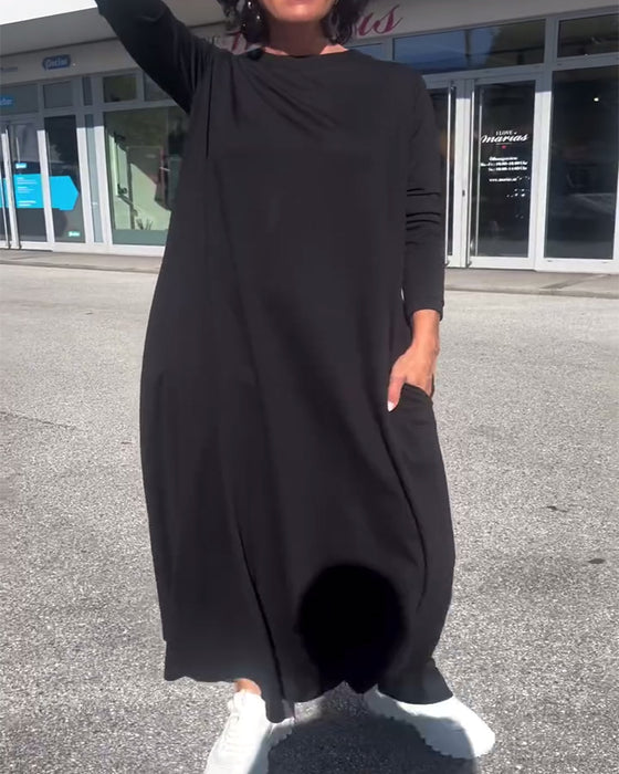 Kjole Løstsiddende Lang Ærme Rund Hals