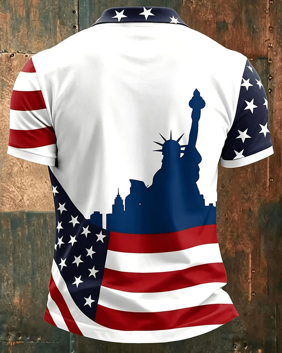 T-Shirt Stjerner Og Streger Tryk Krave Knap