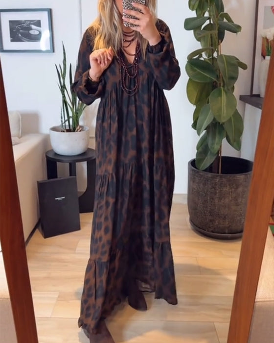 Kjole V-Udskæring Leopardprint Mode Maxi