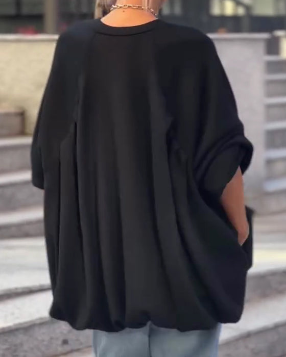 Sweatshirts Ensfarvet Løs Uregelmæssig