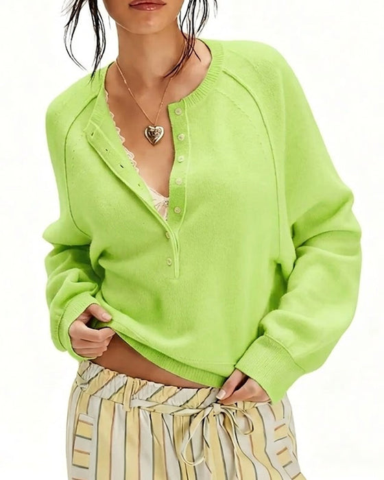 Pullover Henley Hals Strikket