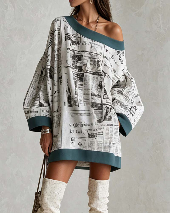 Kjole Off-shoulder Flagermusærme Tryk