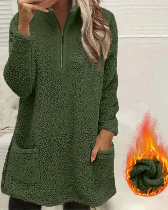Sweatshirt Ensfarvet Stående Krave