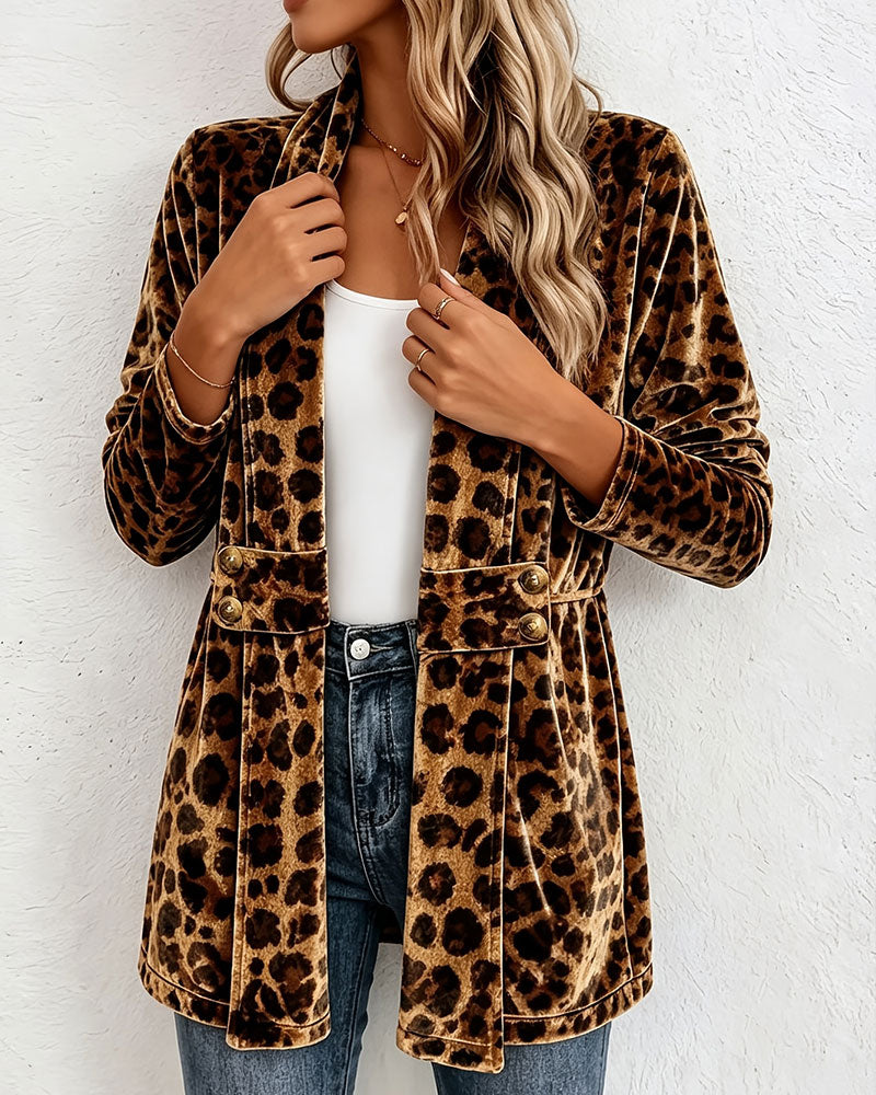 Frakke Leopardmønster Mellemlang Cardigan