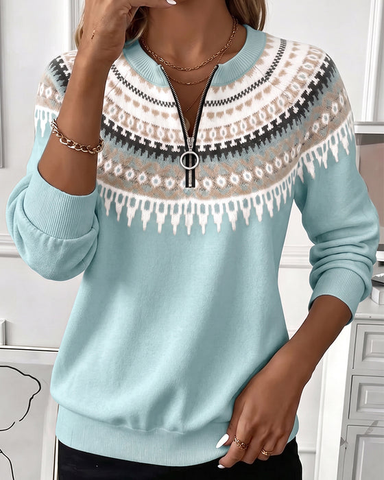 Sweatshirts Farveblok Lynlås Lang Ærme