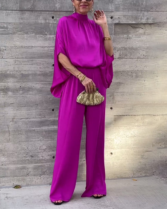 Ensfarvet elegant buksedragt