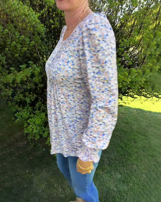 Puffærme-Blomstret Plisseret Top