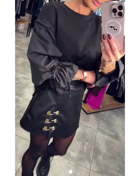 Ensfarvet elegant sweatshirt med rund hals