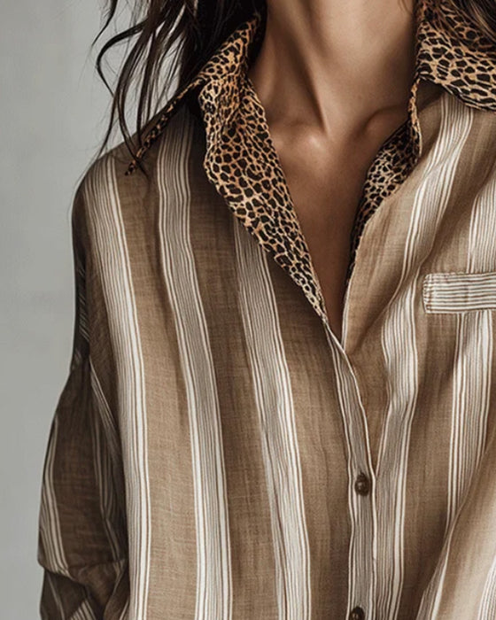 Skjorte Casual Skjortekrave Leopard Stribe