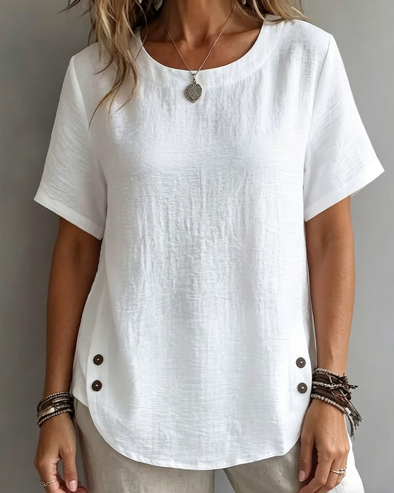 T-Shirt Rund Hals Ensfarvet Enkel 100% Bomuld