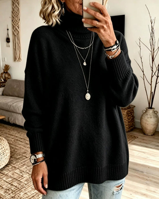 Pullover Høj Hals Løs