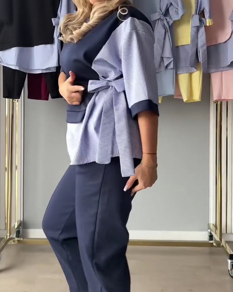 Todelt Sæt Stribet Patchwork Asymmetrisk