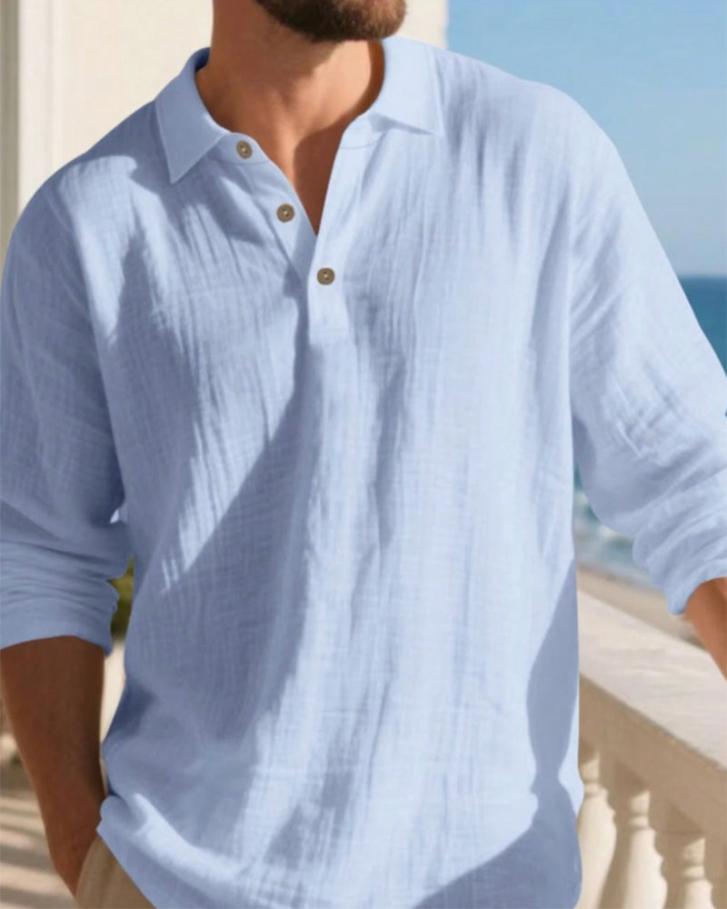 Skjorte Herre Letvægt Løs Hør Langærmet Polo