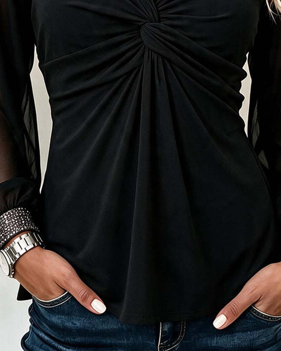Top V-Hals Twist Knude Casual Ensfarvet
