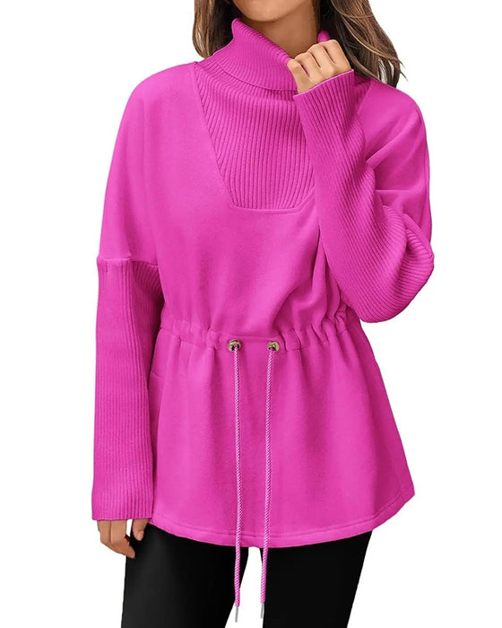 Sweatshirt Høj Krave Lang Ærme Talje Snor
