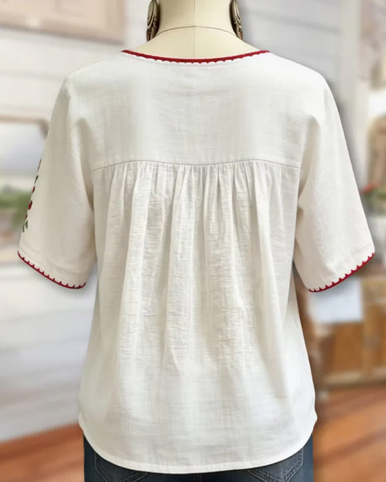 Bluse Rundhalset Broderet Bohemian