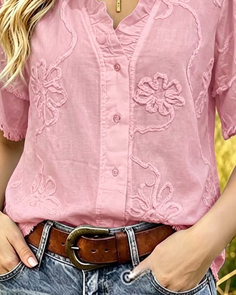 Bluse Frynset Kant Pufærme
