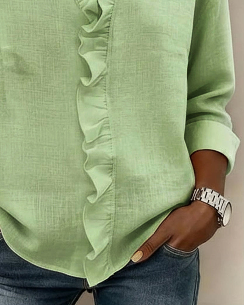 Bluse Rynke V-hals Langærmed