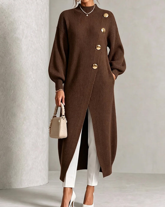 Sweater Dress Diagonal Knap Slids Lanterne Ærme