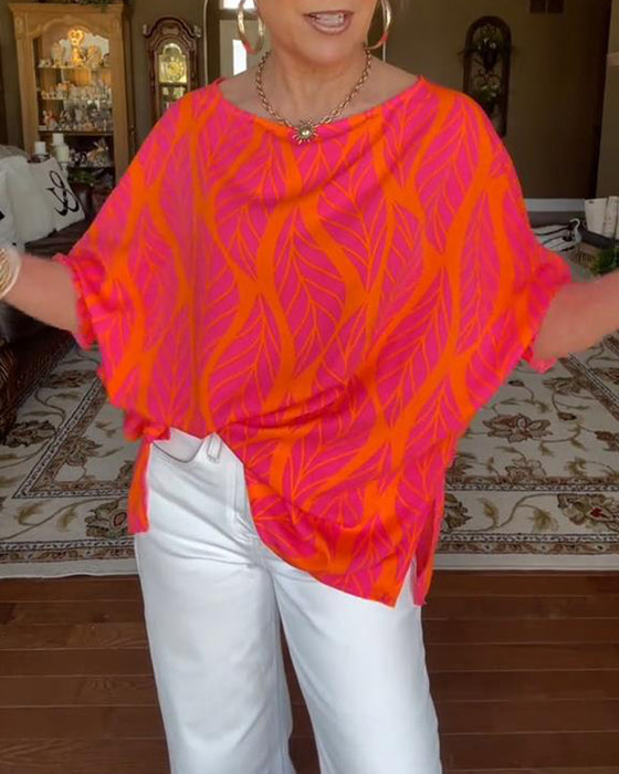 Bluse Rund Hals Løs Print