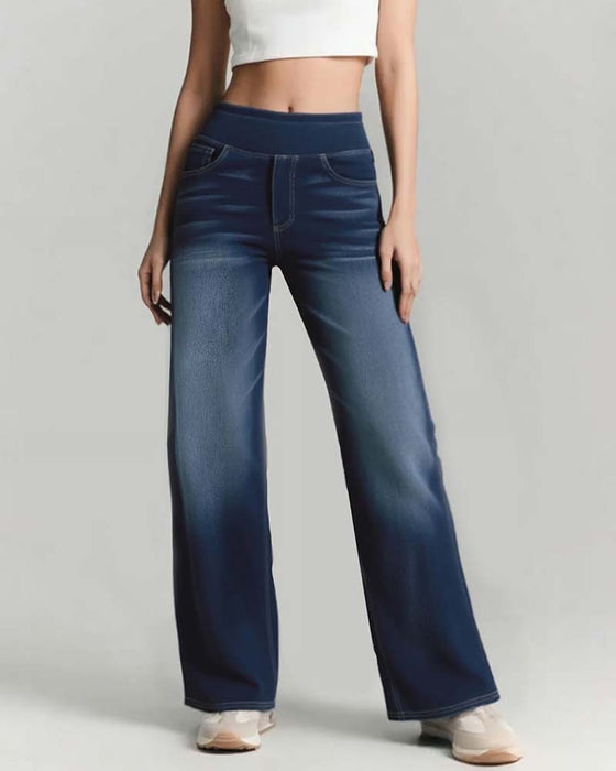 Bukser Elastisk Talje Denim Brede Ben