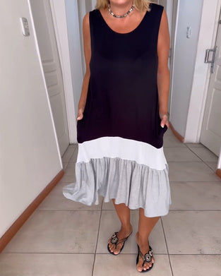 Farveblokmønstret kjole uden ærmer